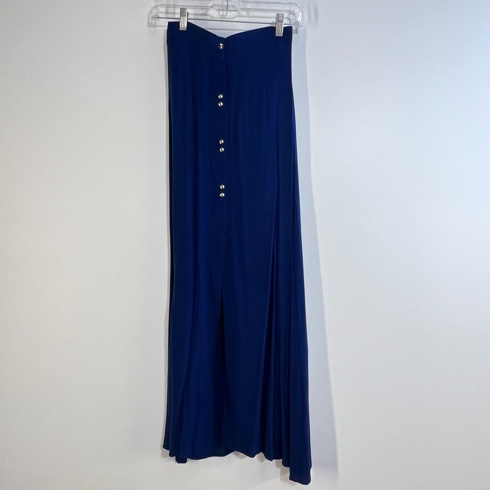 Vintage My Story Navy Midi A Line Open Slit 100% Rayon Skirt XS
